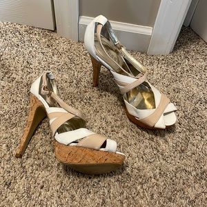 Guess high heel shoes, size 8.5M , white and tan